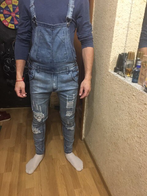 Men's Ripped Jeans Jumpsuits Hi Street Distressed Denim Bib Overalls For Man Suspender Pants Size S-XXXL
