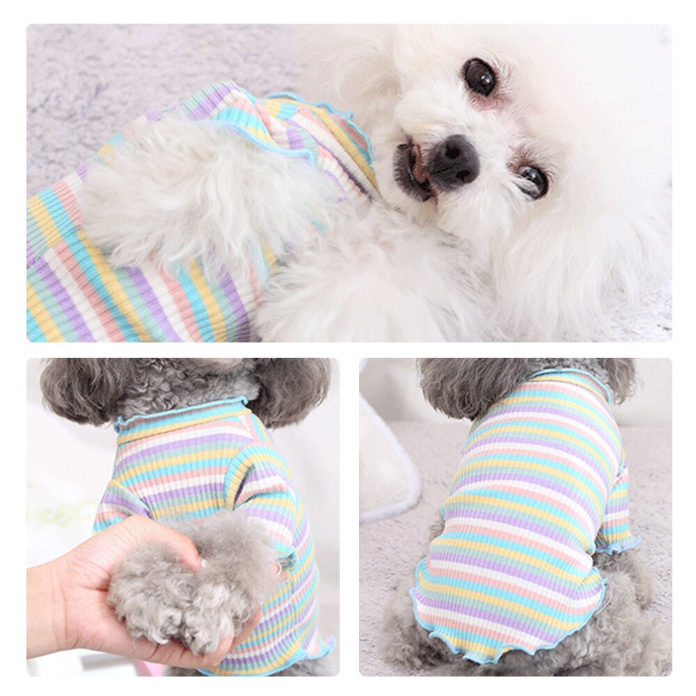 (XS-XXL) Cotton Dog Clothes Shirt Puppy Strip Colorful Dogs Vest T-shirt Cute Small Pet Puppy Clothing Cat Cloth ^o^