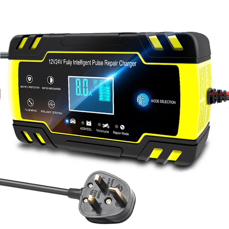 Draagbare Auto Acculader 12V/24V 8A Digitale Lcd Display Automatische Smart Fast Power Opladen Voor Auto motorfiets Puls Reparatie: UK Plug
