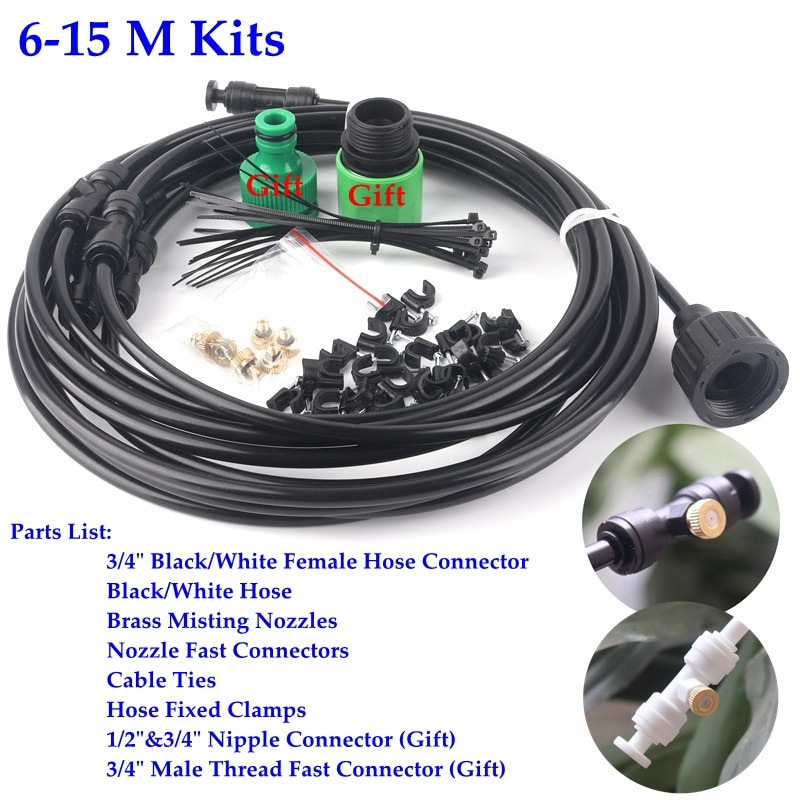 6m~15m Outdoor Misting Cooling System Kit Greenhouse Garden Patio Watering Irrigation System Gardening Micro Irrigation Kits