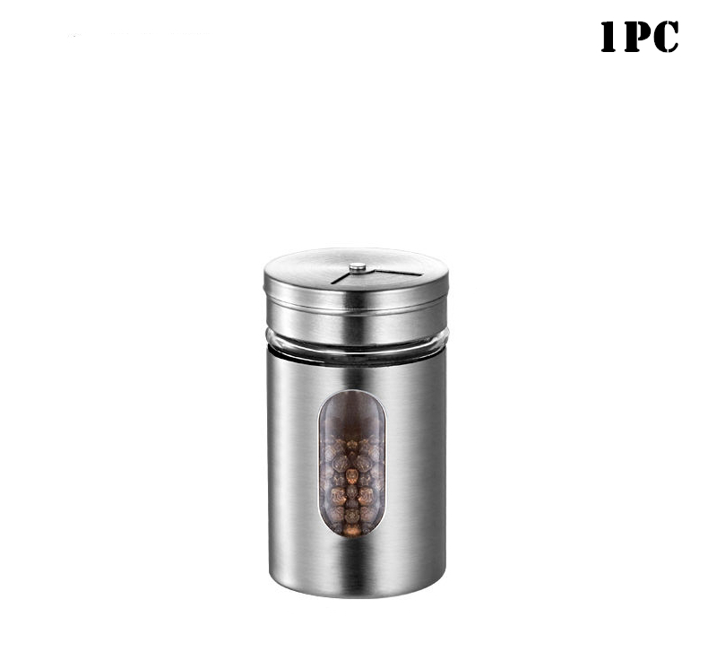 Tarros de especias de acero inoxidable, latas de condimento, tapa giratoria, salero, pimentero, palillo de dientes, botella para almacenamiento de condimentos, estante de especias de cocina: 1pc