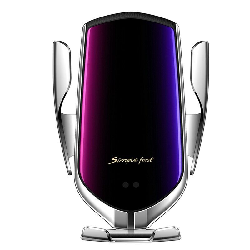 R2 qi automatic clamping 10w wireless charger car phone holder smart infrared sensor air vent mount mobile phone stand hold: Silver air outlet