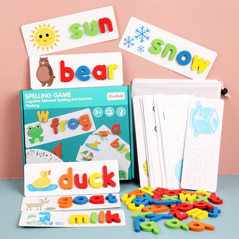 Kids Houten Alfabet Brief Leren Kaarten Set Woord Spelling Praktijk Spel Speelgoed Engels Letters Spelling Kaart Woord Speelgoed