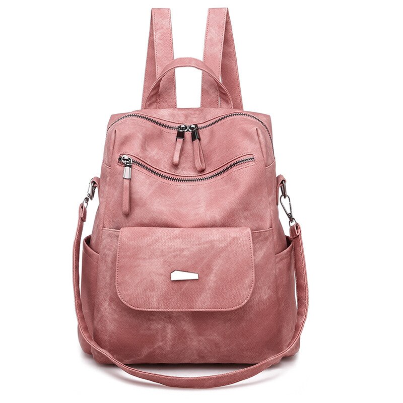 Læder rygsæk kvinder pu taske vintage taske skoletasker til teenagepiger rygsæk kvinde rygsække mochila mujer rygsæk: Lyserød