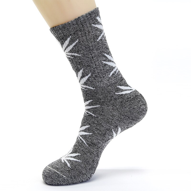 5 Paren/partij Herfst Winter Leaf Warm Katoenen Sokken Mannen Casual Crew Sokken Huf Sokken Mannelijke maat 40-45: gray and white leaf