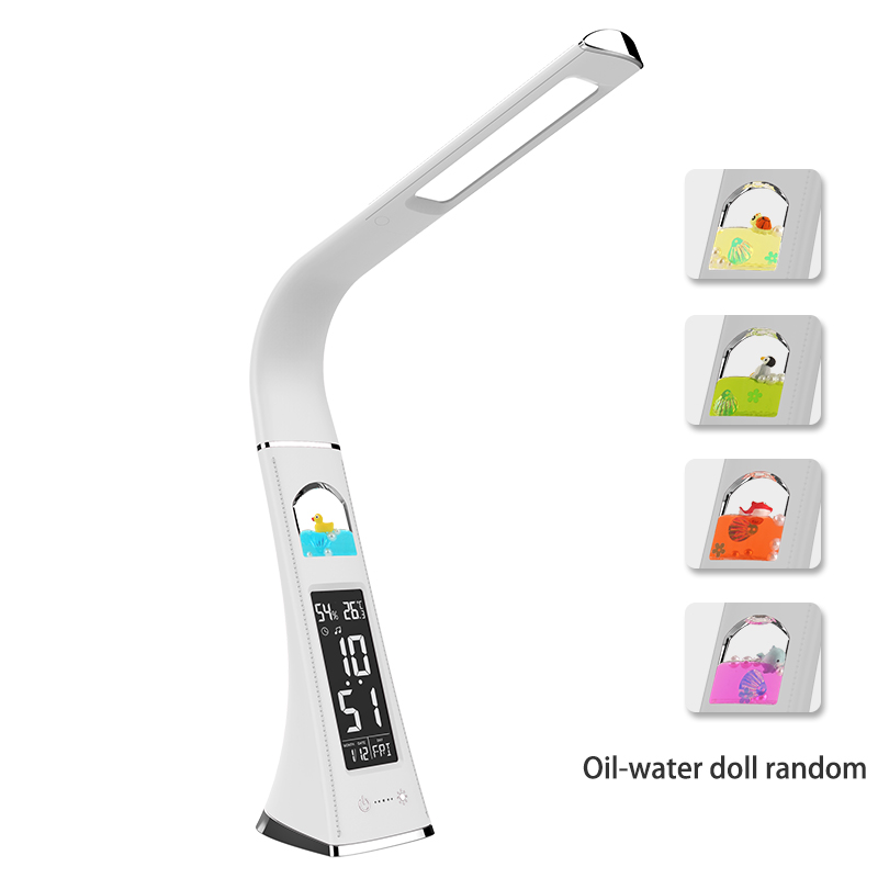 LED-Schreibtischlampe mit Kalender, Temperatur, Wecker, berühren-Dimmung, Augenschutz, Tischlampe, wiederaufladbar, USB-Leseschreibtischleuchten: Beige