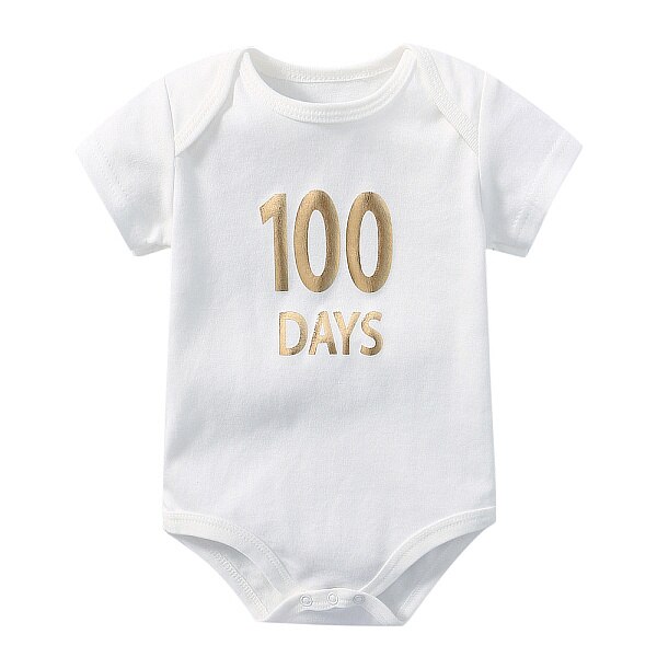 100 Dagen 0-3 Maanden Baby Baby Bodysuit Brief Baby Boy Meisje Kleding Sets Wit Katoenen Baby Zomer Kleding jumpsuit Outfits: Gold 100 days