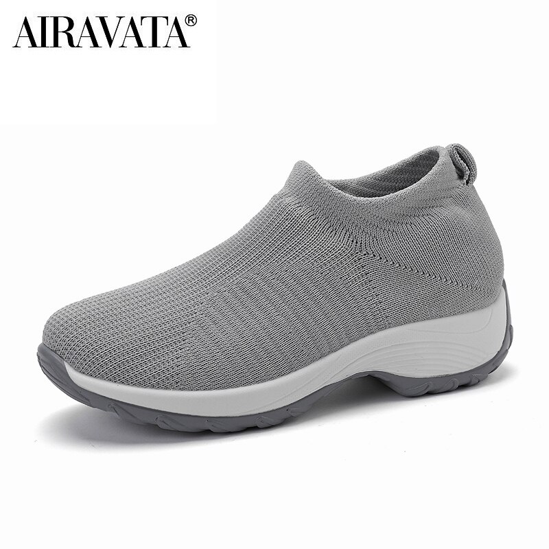 Women Casual Shoes Light Sneakers Breathable Mesh Summer knitted Vulcanized Shoes woman flats Shoes Flying net shoes: Gray / 35