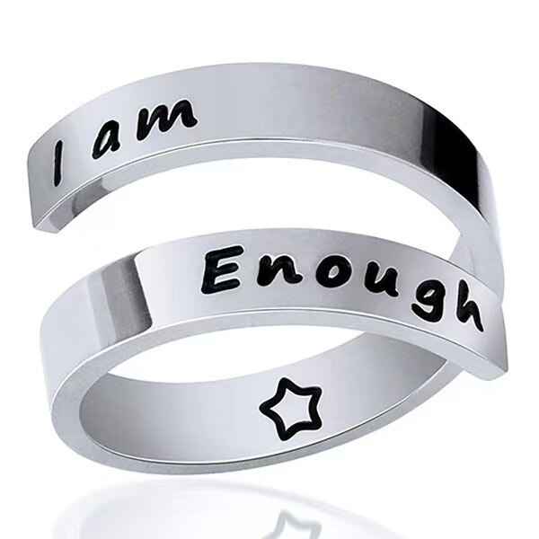 "I Am Enough" Classic Engraved Rings Spiral Wrap Twist Adjustable Ring Ring Jewelry Inspiration Jewelry for Women: silver