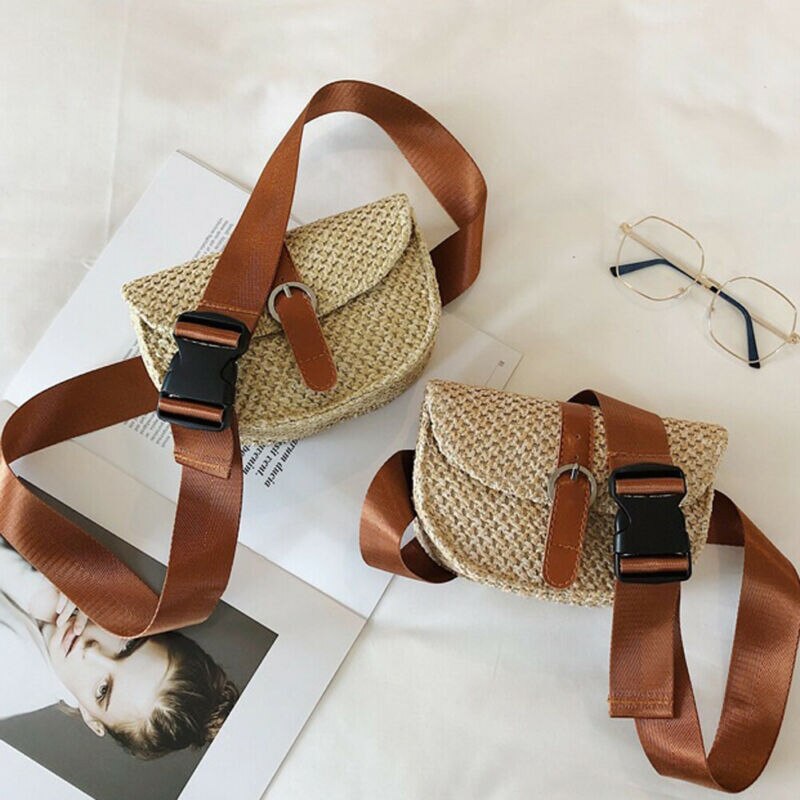 Kvinner sommer rektangel halm skuldervesker rotting bag håndvevd strand crossbody sirkel veske veske