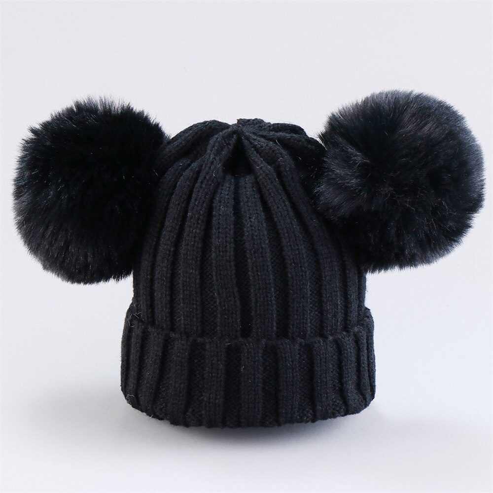 Cute Baby Hat Scarf Suit Autumn Winter Infant Poms Boy Girl Hat Scarf Set Fur Ball Caps Kids Soft Warm Knitted Hats Beanies: Black Hat