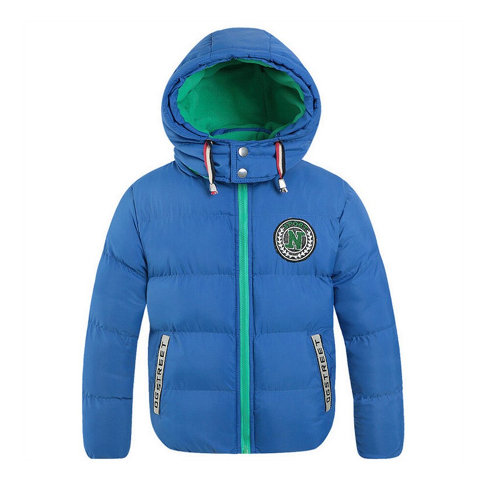 2022 Winter Polyester Jas Voor Jongen Koreaanse Versie Thicken Keep Warm Hooded Casual Kinderkleding Klaring: Blauw / 3T