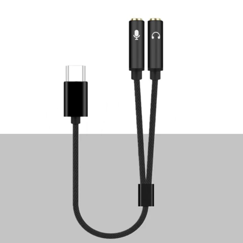 Tarjeta de sonido USB C tipo C a conector de 3,5mm interfaz de Audio adaptador de micrófono para auriculares tarjeta de sonido para micrófono altavoz: Negro