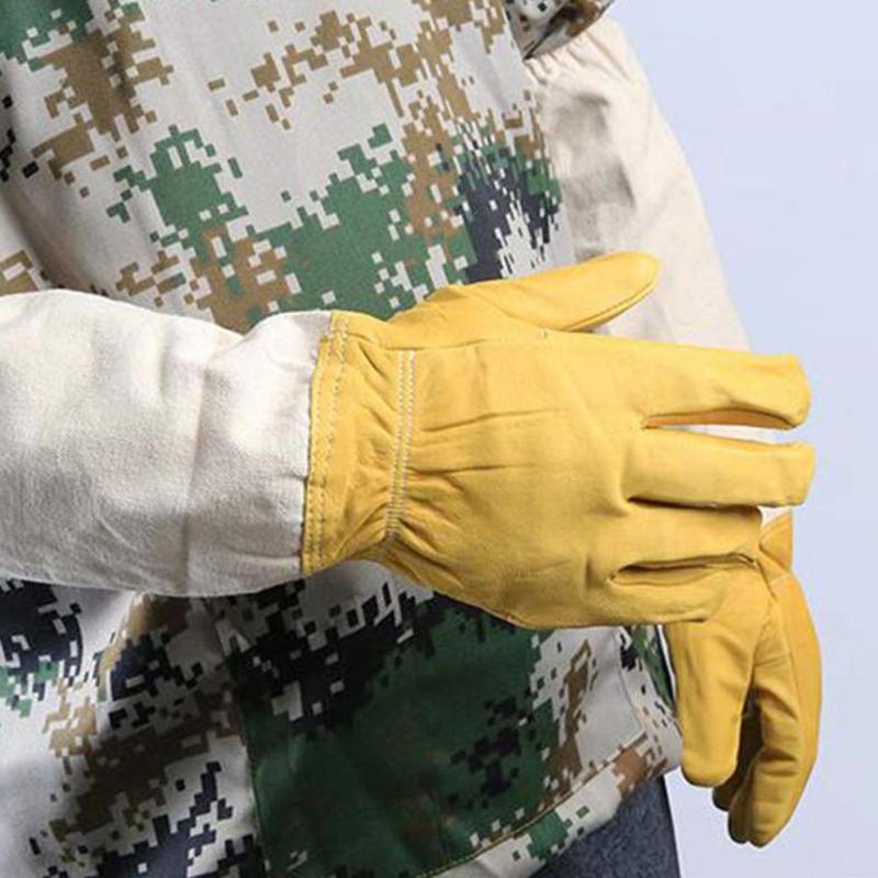 1 paar imkerhandschoenen van katoen en leer, anti-bijenmouwen, imkerhandschoenen, imkergereedschap