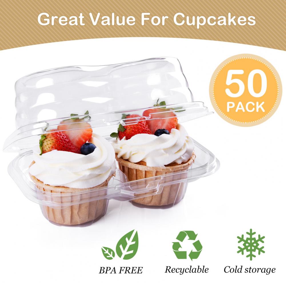 50Pcs Transparante Cake Dozen Mousse Dessert Cupcake Verpakking Box Organizer 2 Gaten Cake Houder Voedsel Opslag Cup Voor Huis