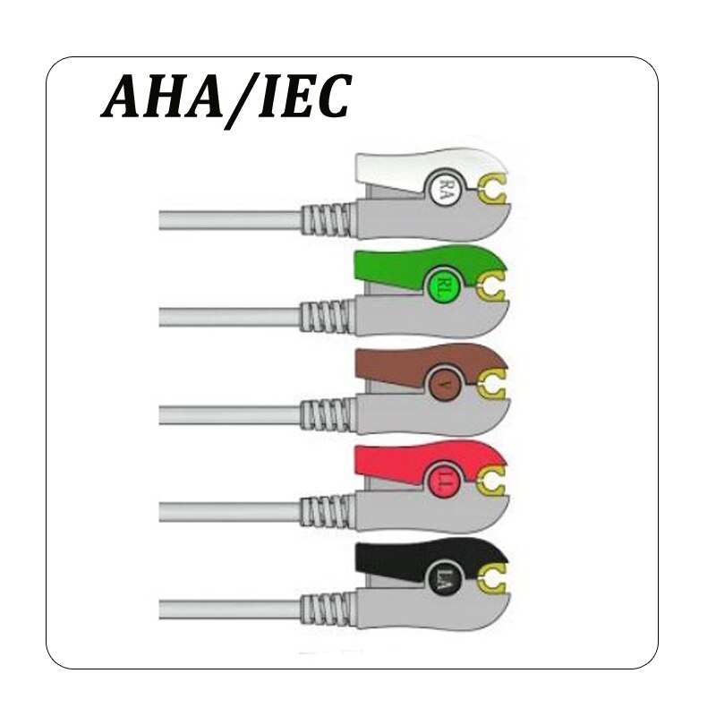 Contec Ecg Kabel 6 Pins Connector 5 Leads 3 Lead Snap Clip Voor Monitor CMS5000 CMS5100 CMS6000 CMS7000 CMS8000 CMS9000: 5 lead clip / eu stekker