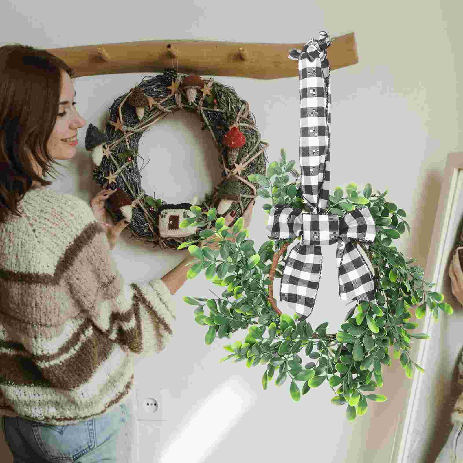 Exquisite Spring Bowknot Garland Ornament Garden Wreath Door Hanging Decor