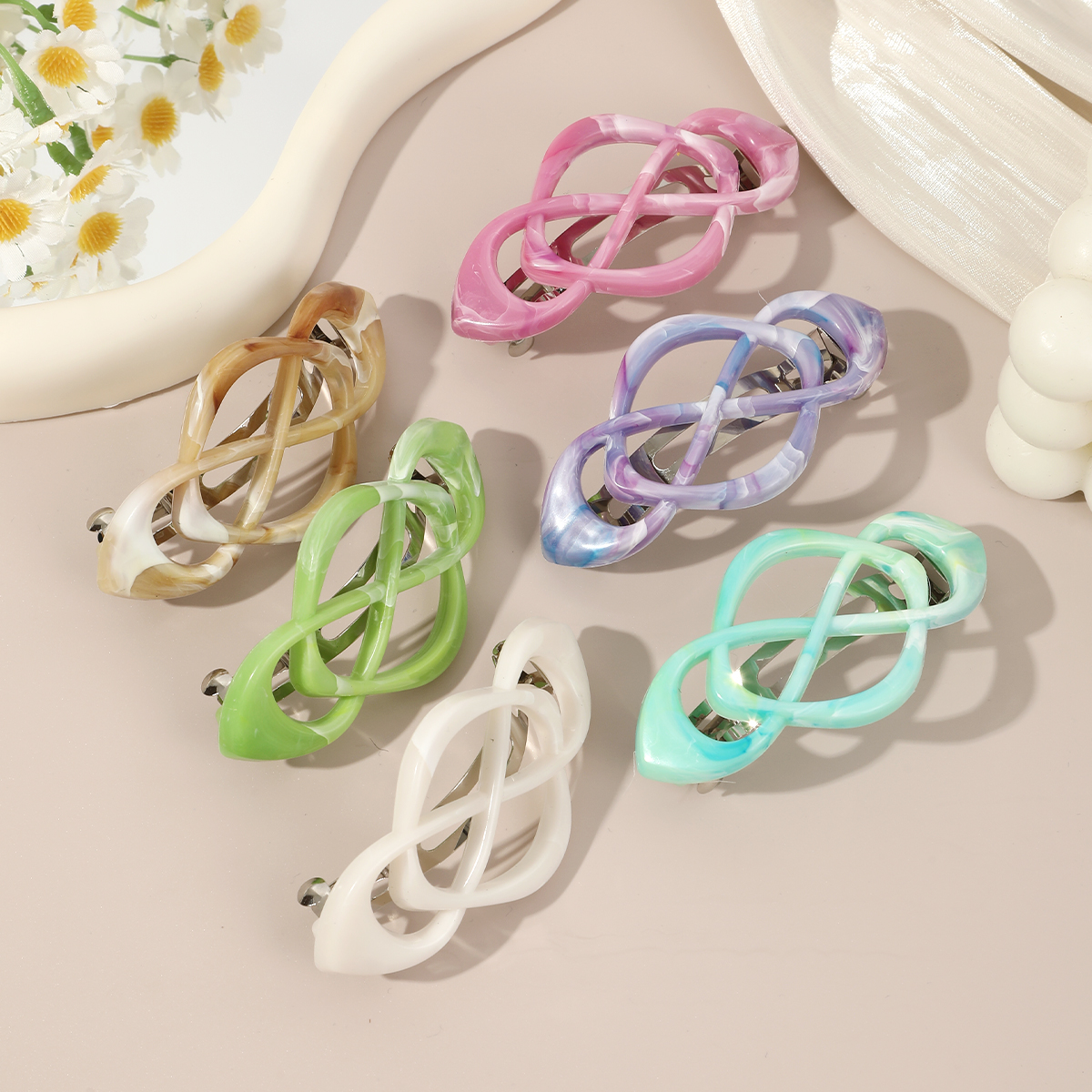 1pc Colorful Spring Hair Clip Hollow Ponytail Holder Hairgrip Barrettes Hairpin Women Girl Cute Hair Accessories