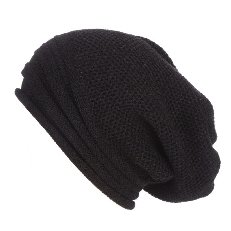 Vinter baggy slouchy beanie hat uld strikket varm afslappet slouchy cap til mænd kvinder xin: Sort