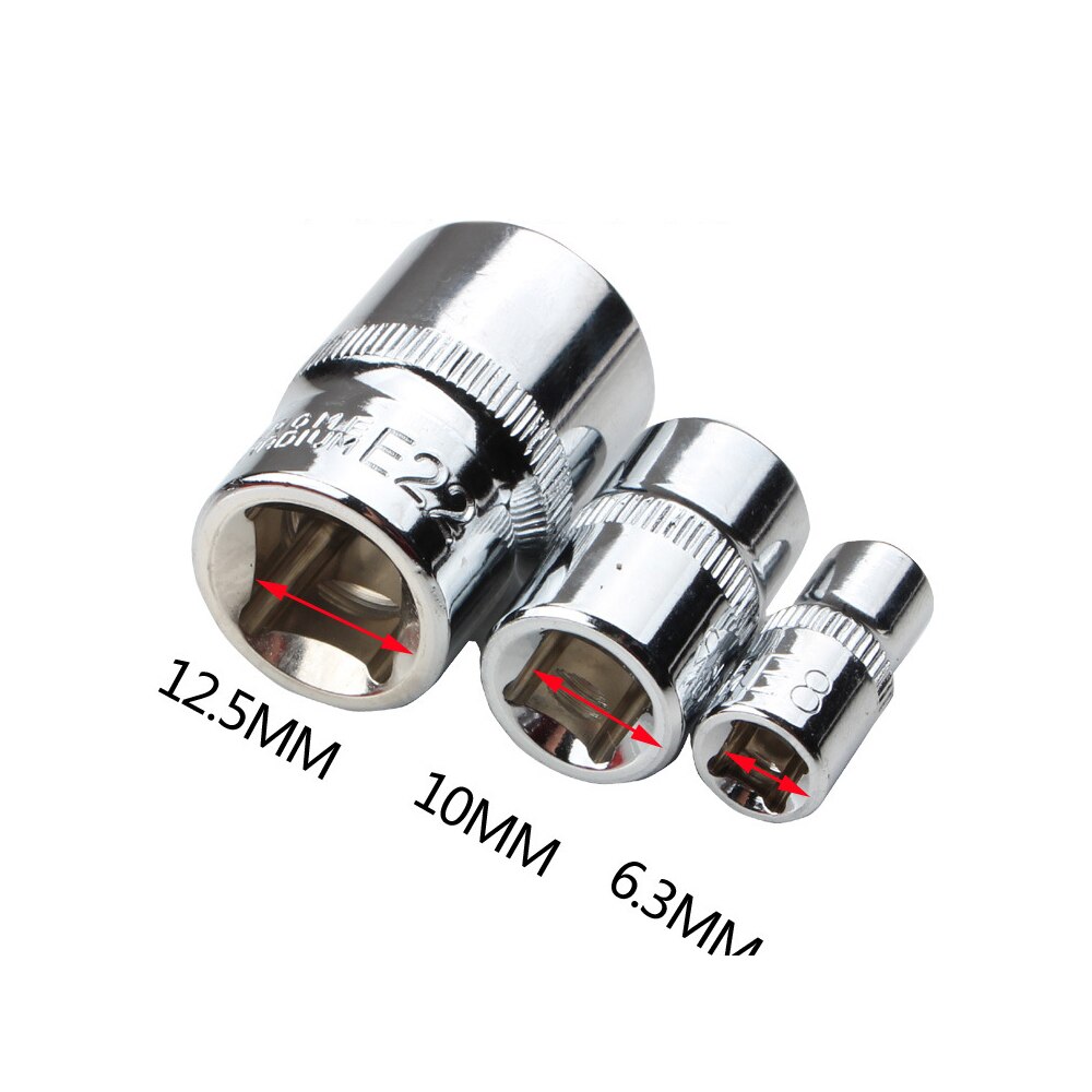 14pcs/Set E-Torx Star Female Bit Socket Set 1/2" 3/8" 1/4" Drive E4 - E24 E-Socket Nuts Set Repair Hand Tools Torque Socket Set