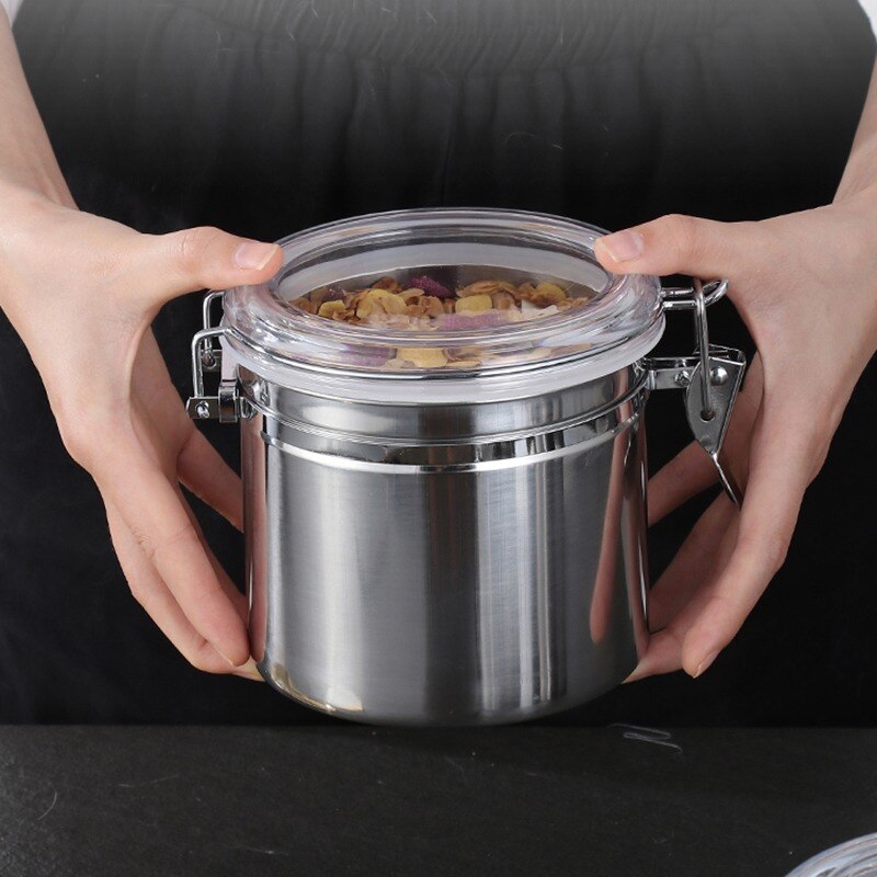 Recipiente hermético de acero inoxidable para café, bote de almacenamiento para café, arroz, té, especias y hierbas (cuchara de ), 0.4L-1.7L