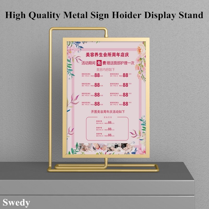 Double Sided Rotating T Shape Table Top Sign Holder Display Stand Restaurants Menu Paper Price Listing Ad Photo Poster Frame