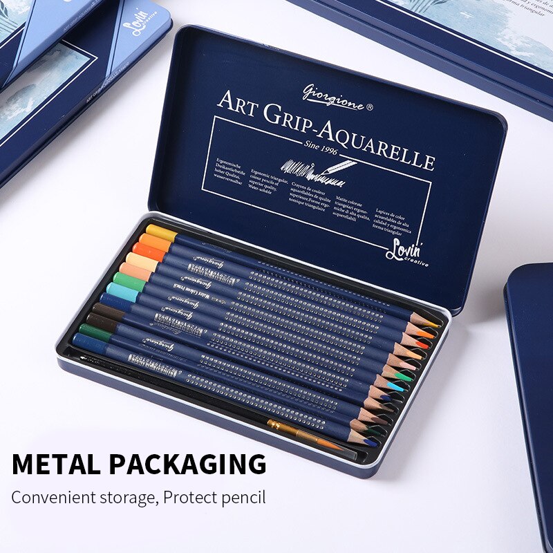 GIORGIONE 72 Color Water Soluble Colored Pencil Set Wooden Triangle Pen Body Thick Lead Artist Drawing Watercolor Paint Supplies