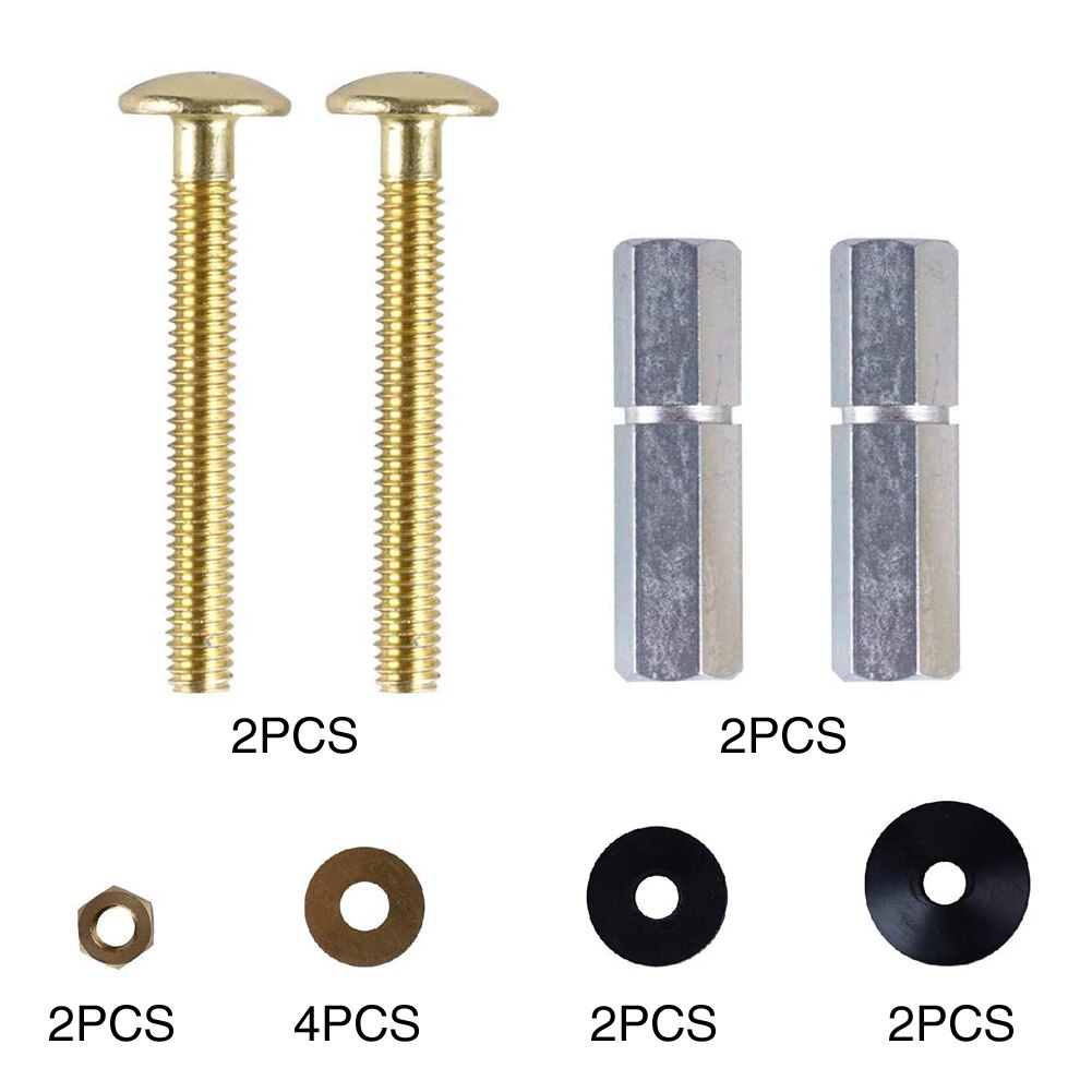 2pcs Easy Install Hardware Toilet Tank To Bowl Bolt Kit Extra Long Nuts Double Gaskets Repair Bathroom Solid Brass Heavy Duty