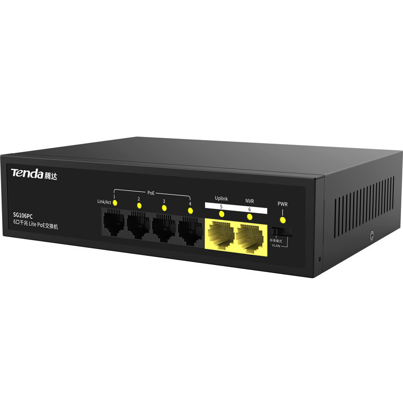 Tenda Gigabit Sg106pc Switch de rede PoE Power 1000Mbps AP Projeto de fiação de monitoramento Cabo VLAN Switch Ethernet de 1 Gbps