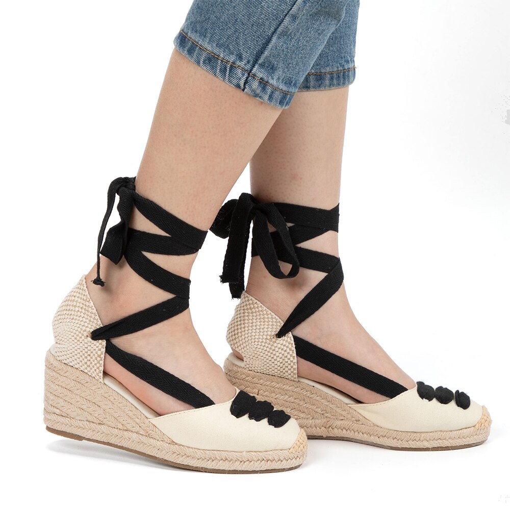 Sandalias Mujer Vrouwen Wedge Espadrille Sandalen Comfortabele Slippers Dames Womens Casual Schoenen Ademende Vlas Canvas Pompen: Ivoor / 5.5