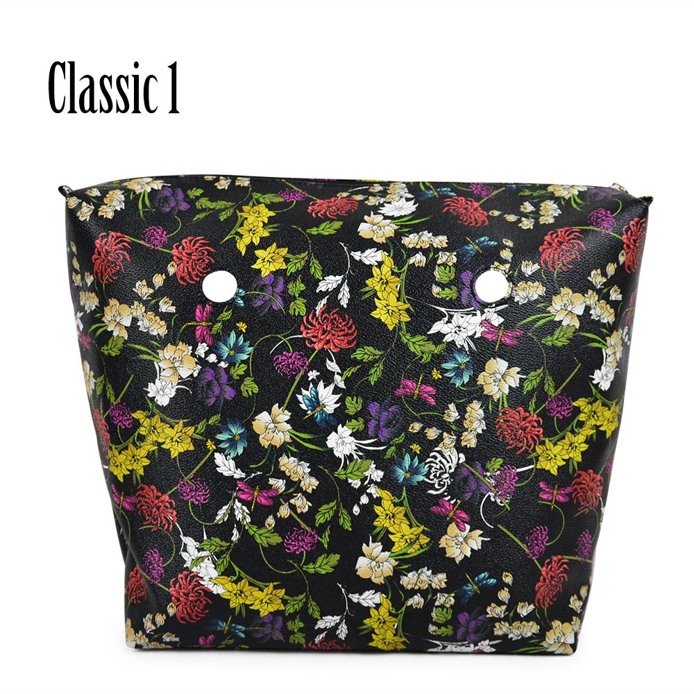 Inner Zipper Pocket Floral PU Leather Lining Waterproof Insert for Big Classic Mini Obag EVA O BAG Women Handbag: Classic 1