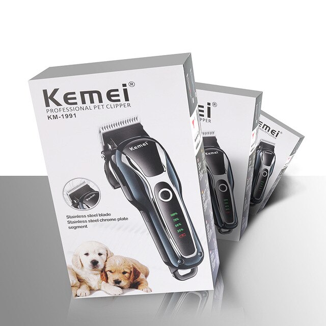 Kemei Dog Hair Trimmer 100-240v Rechargeable Hair Cutting Machine for Cat Hair Remover Animal Hair Clipper for Pet: with box