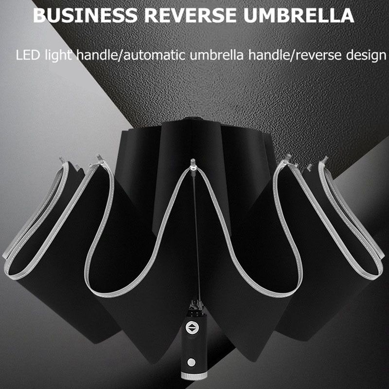 Automatic Umbrella 10 Ribs Windproof Reflective Stripe Umbrella Folding Travel Umbrellas with LED Light Flashlight