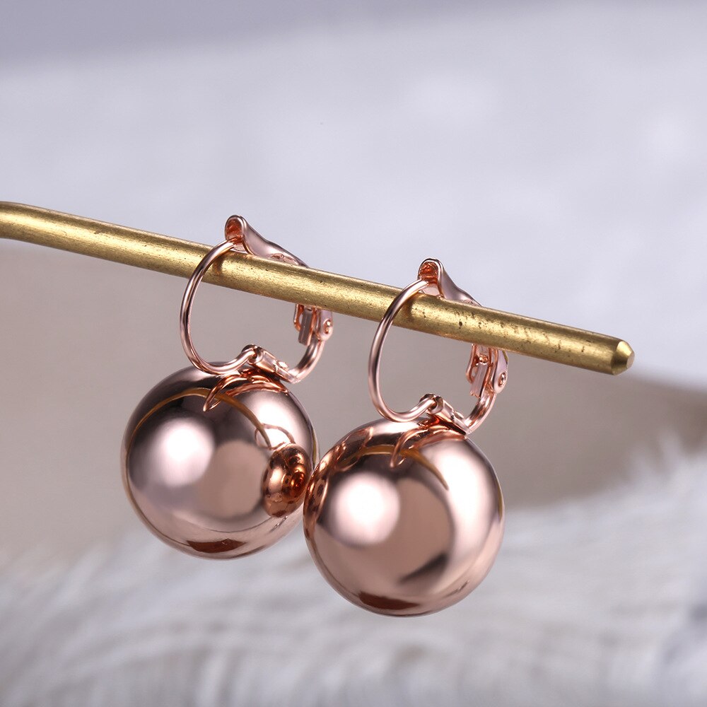 1 par guld silverpläterade örhängen smycken stor rund boll hänge statement örhängen för kvinnor bröllop tillbehör: Rosa guld