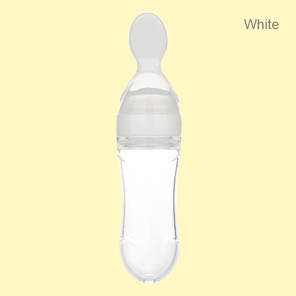 Beeshum 90ml Baby Squeezing Feeding Spoon Safety Silicone Training Baby Bottle Spoon Infant Cereal Food feed Spoon baby gadgets: white round bottom