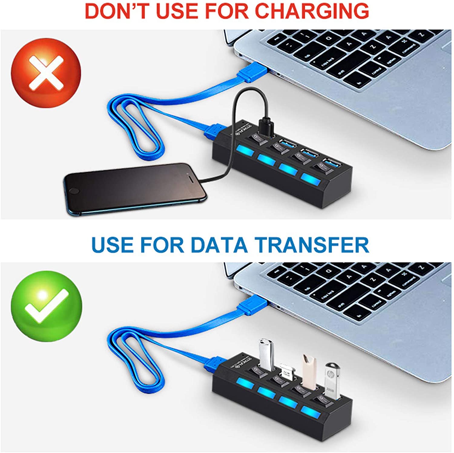 Usb 3.0 Hub Draagbare Meerdere Usb Splitter Hub Gebruik Power Adapter 4/7 Poort Meerdere Expander 2.0 Usb 3 Hub Voor pc Mac, met Schakelaar