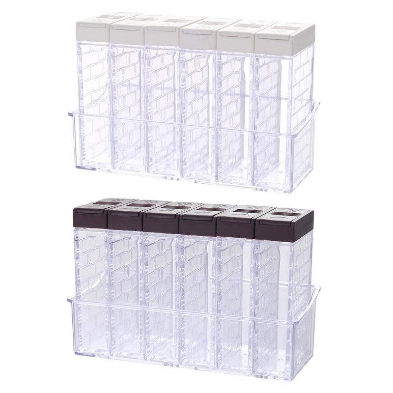 6pcs Kitchen Spice Jar Seasoning Box Kitchen Spice Storage Bottle Jars Transparent Salt And Pepper Cumin Powder Spice Tools