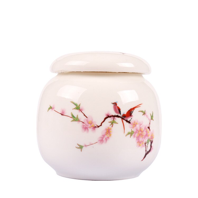 Boîte à thé Kongfu | Coffres traditionnels chinois de stockage de thé en porcelaine peinte à la main, nourriture Puer, poterie, thé vert: Bird Porcelain