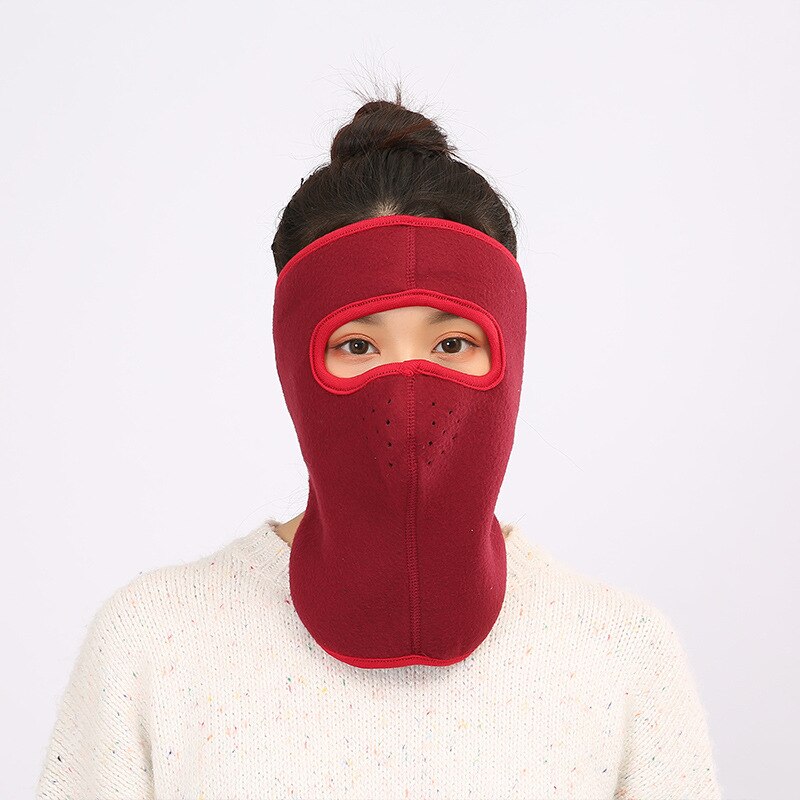 Tre-i-en-ørebeskyttelser solidt / camouflage vindtæt udendørs ørekapper unisex kvinder mænd vinterøreskærme hals varm mund ansigtsmasker: Rødvin