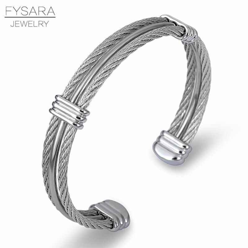 Fysara Beroemde Twist Draad Manchet Armbanden Stretch Rvs Kabel Armbanden Voor Vrouwen Mannen Punk Sieraden