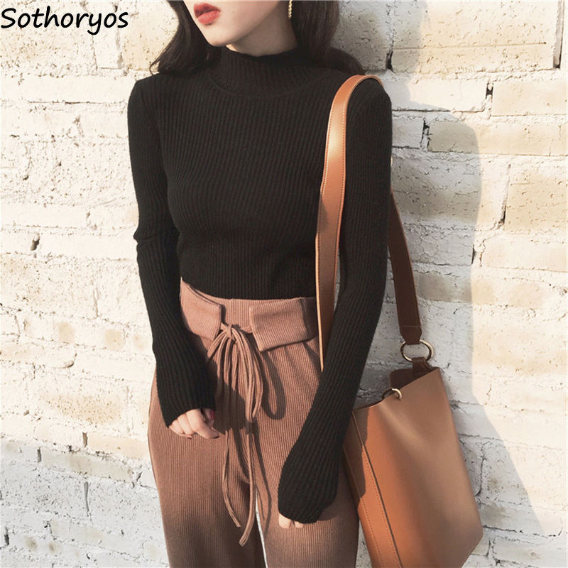 Women Sets Winter Turtleneck Elastic Solid All-match Korean Style Clothes Loose Drawstring Trousers Womens Two Piece Set