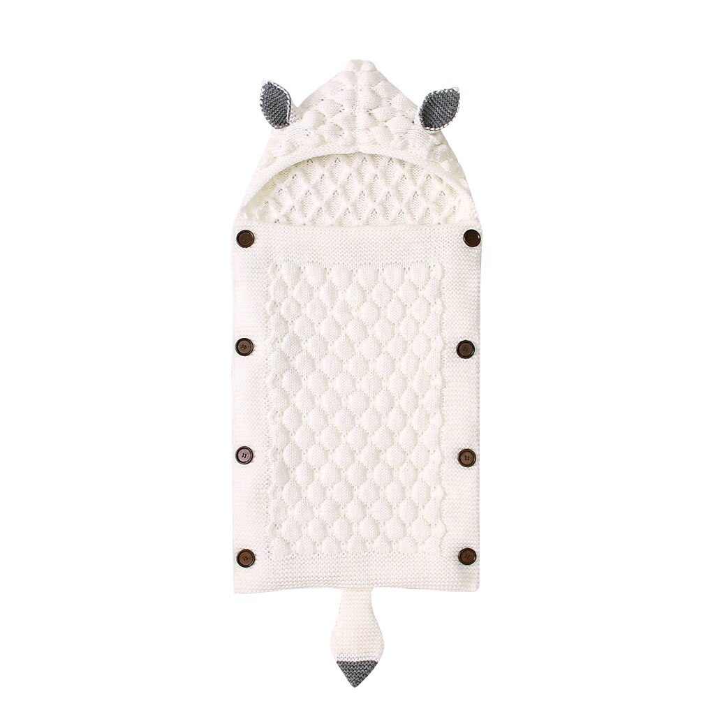 Kniting Receiving Blankets for Newborn Baby Cartoon Rabbit Ear Infant Baby Button Knitted Winter Sleeping Blanket: H