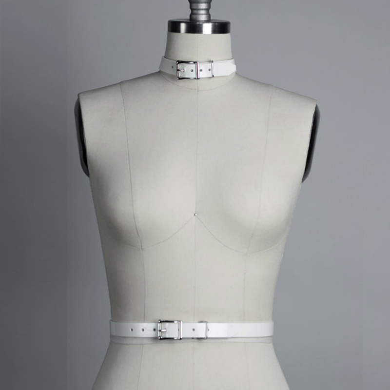 brand Leather Harness Sexy women Rock Street Strap Body white Collar Around Neck Adjustable Buckles Waist Belts for Girl