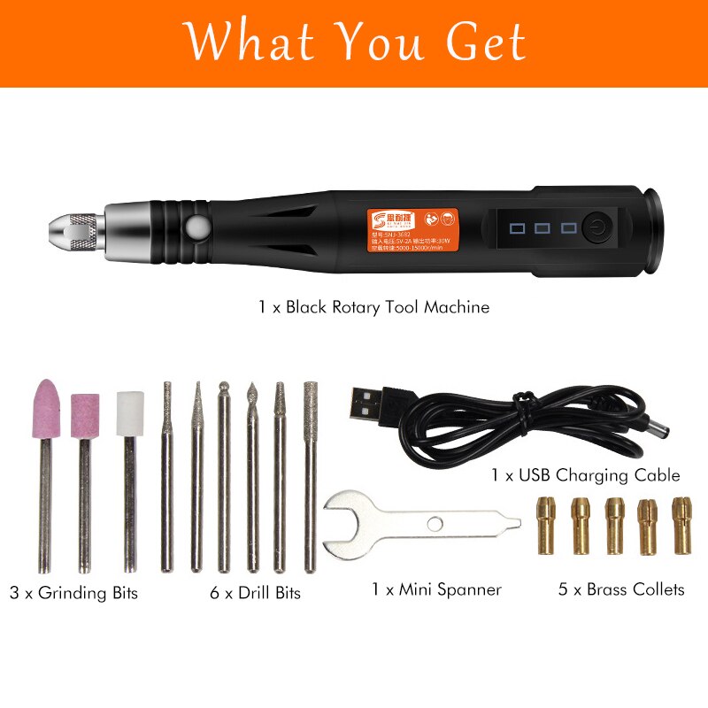 15000rpm USB Engraving Pen Mini Drill Rotary tool With Grinding Accessories Set Multifunction Mini Engraving Pen For Dremel Tool
