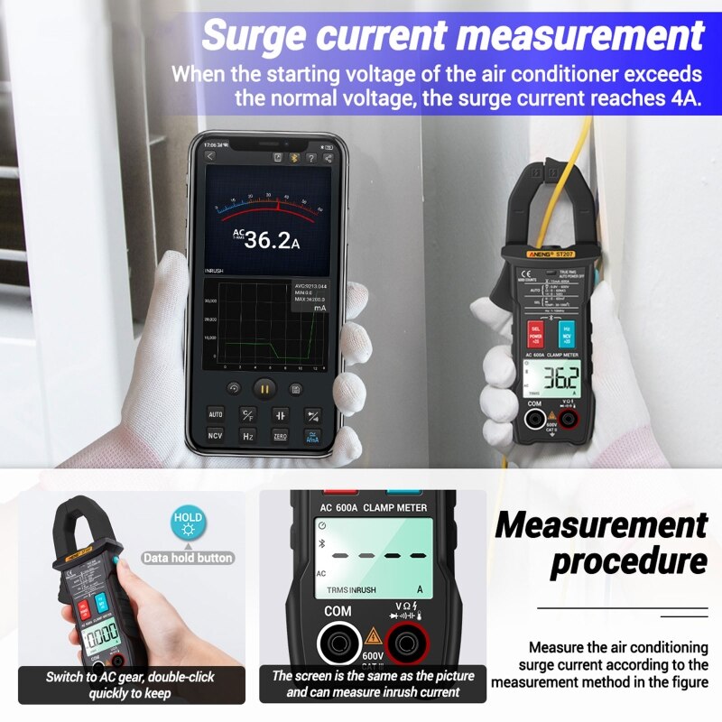 Digital Bluetooth Multimeter Clamp Meter 6000 Counts True RMS DC/AC Voltage Tester AC Current Hz Capacitance Ohm Tester