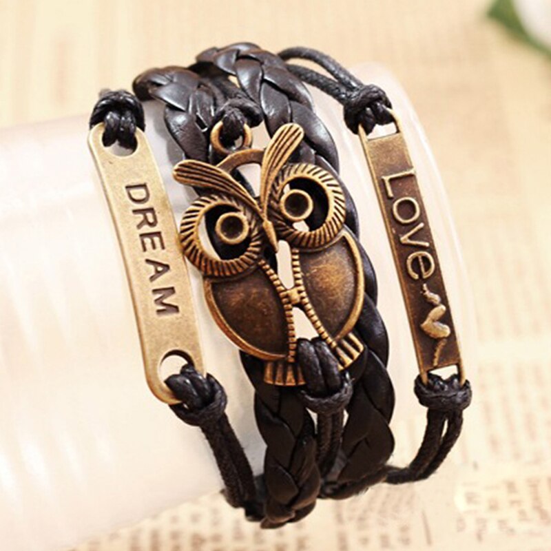 Bracelets en cuir PU pour femmes, ornement décoratif avec motif de hibou