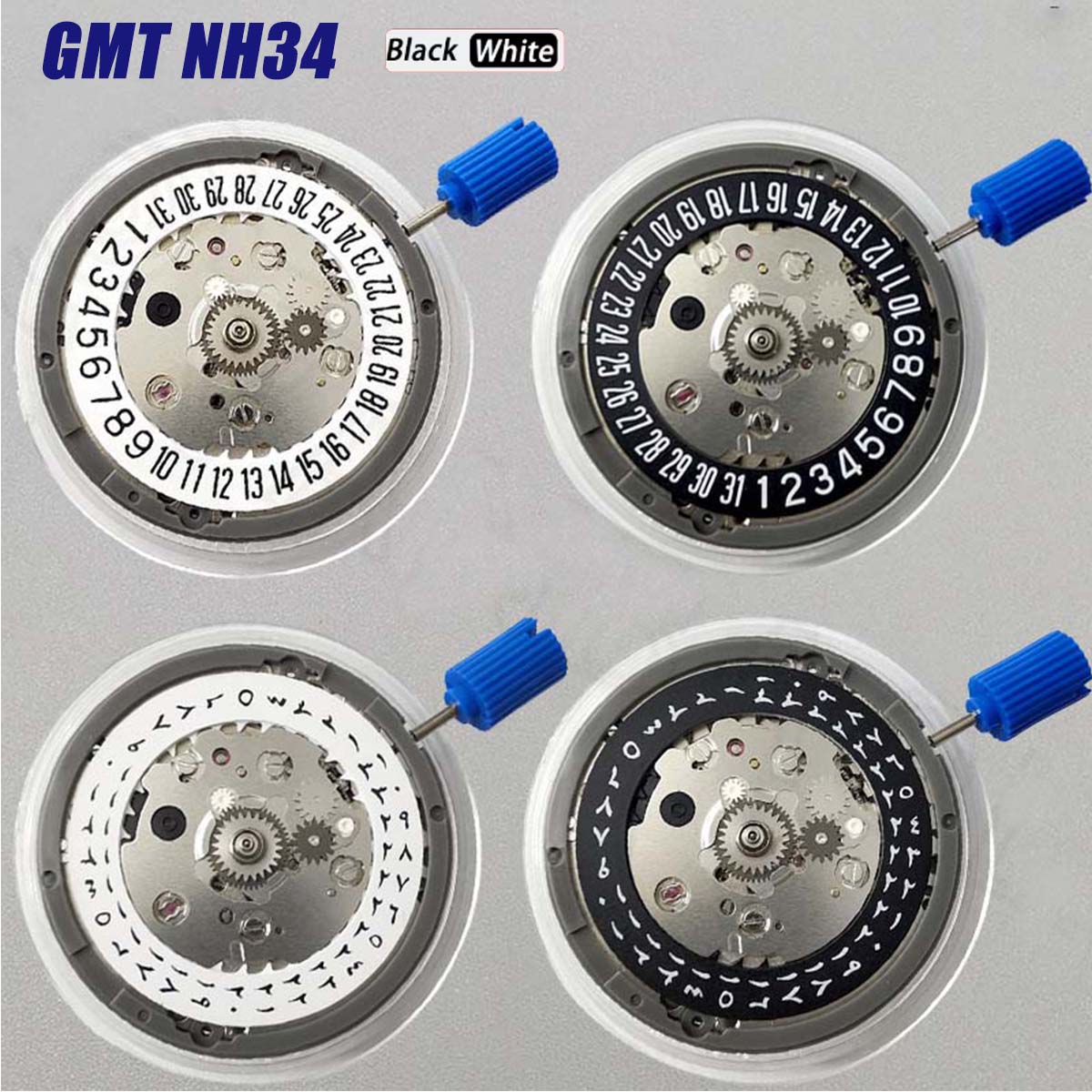 NEUES GMT NH34 Automatisches mechanisches Uhrwerk Schwarz 3/3,8H Datumsrad Hohe Genauigkeit 24 Juwelen NH34A 4R34 24H Zeiger GMT-Funktion