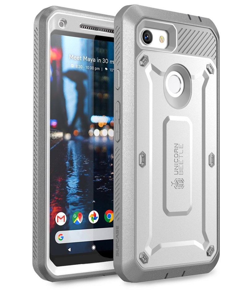 SUPCASE For Google Pixel 3a XL Case ) UB Pro Full-Body Rugged Holster Protective Case Cover with Built-in Screen Protector: White