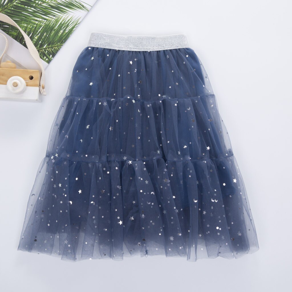 Rok Voor Meisje Baby Kleding Kinderen Alle-Wedstrijd Prinses Kleding Baby Maan Sterren Lovertjes Tutu Rokken Peuter Casual Outfits: Dark Blue / 150CM