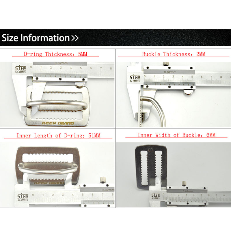 Scuba Diving 316 Stainless Steel 5cm Weight Belt Keeper with D Ring Harness